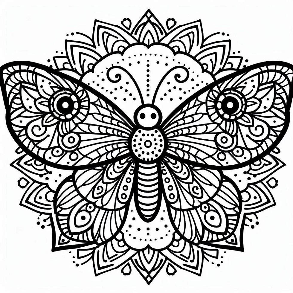 Dibujos de Imagen de Mandala de Mariposas para colorear
