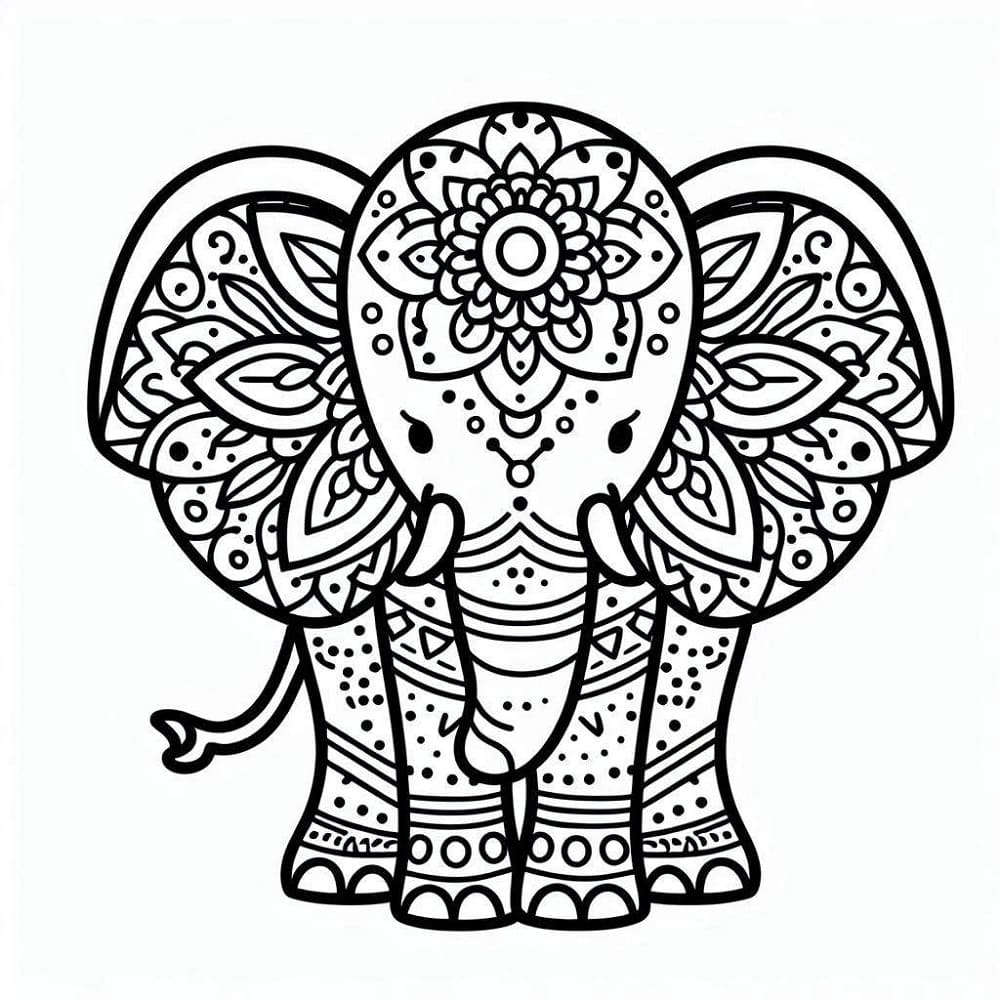 Dibujos de Imagen de un Mandala de Elefante para colorear