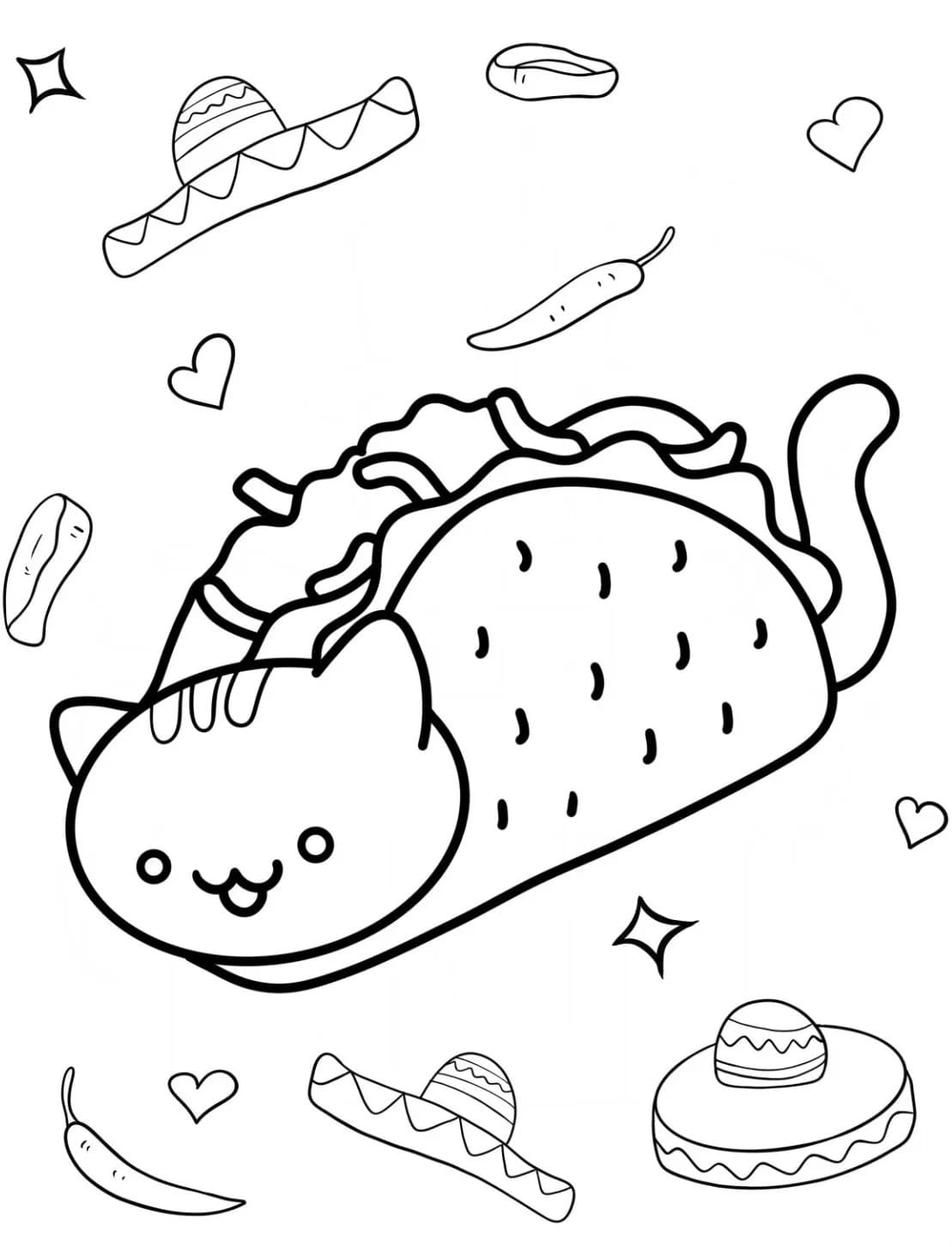 Dibujos de Imagen Pastel Tacos Y el gato para colorear