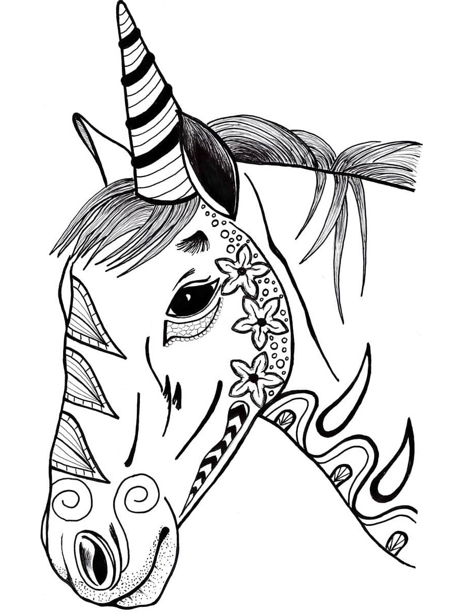 Dibujos de Impresionante Cabeza de Unicornio para colorear