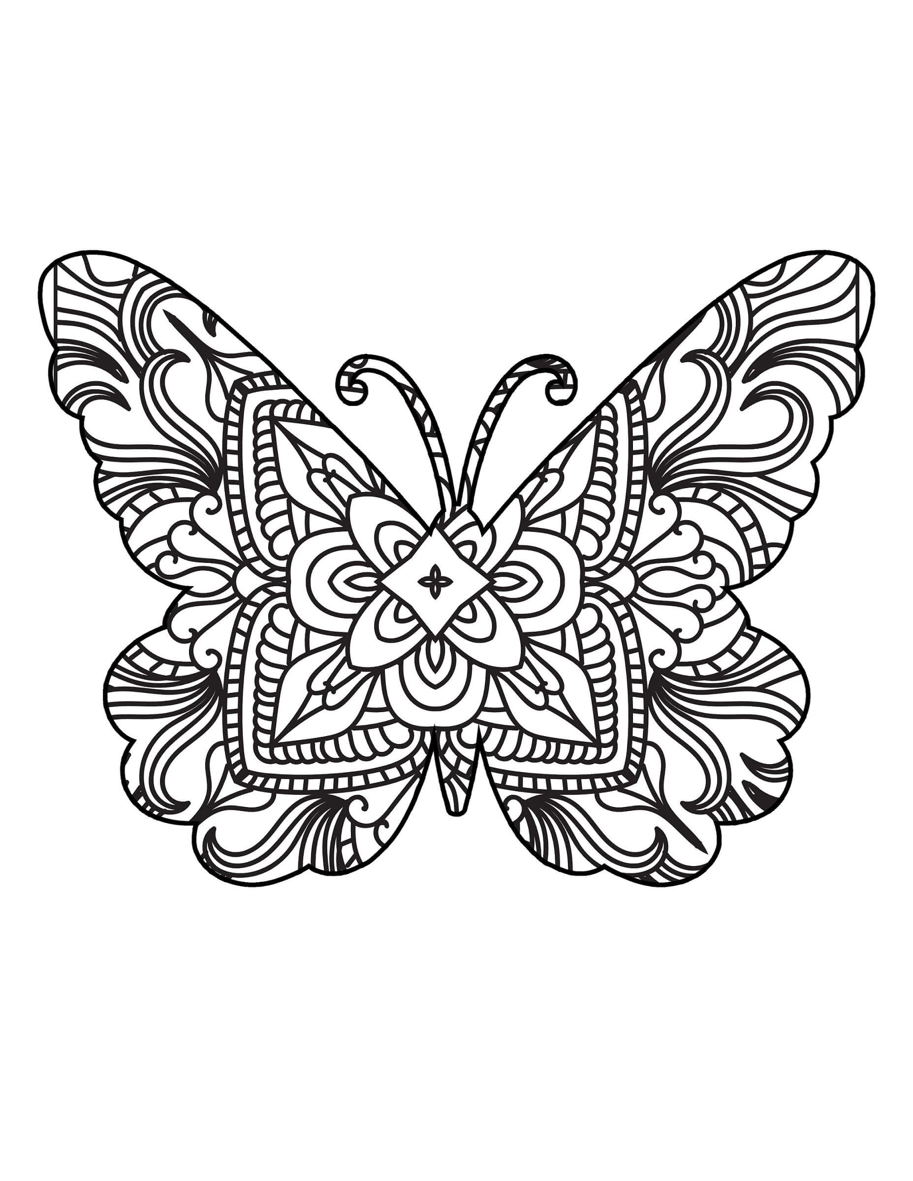 Dibujos de Impresionante Mandala de Mariposas para colorear
