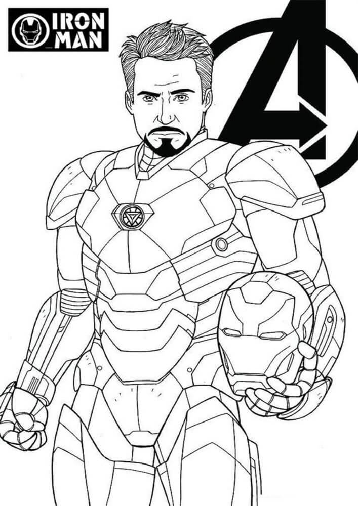 Dibujos de Ironman sosteniendo la Máscara para colorear