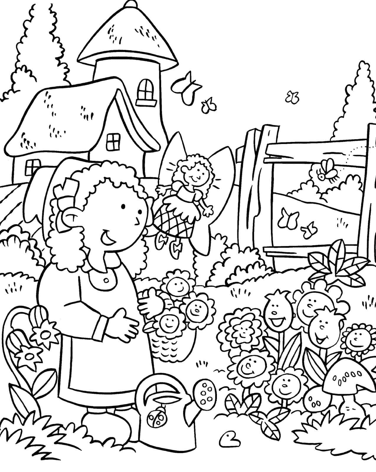Dibujos de Jardín gratis sencillo para colorear