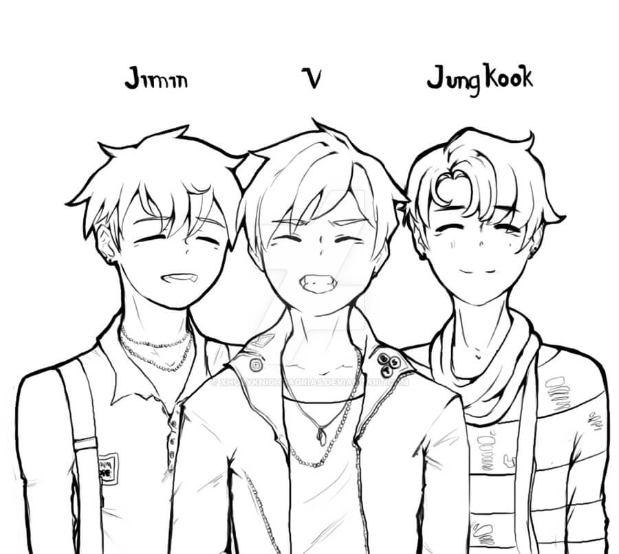 Dibujos de Jimin, V Y Jungkook para colorear