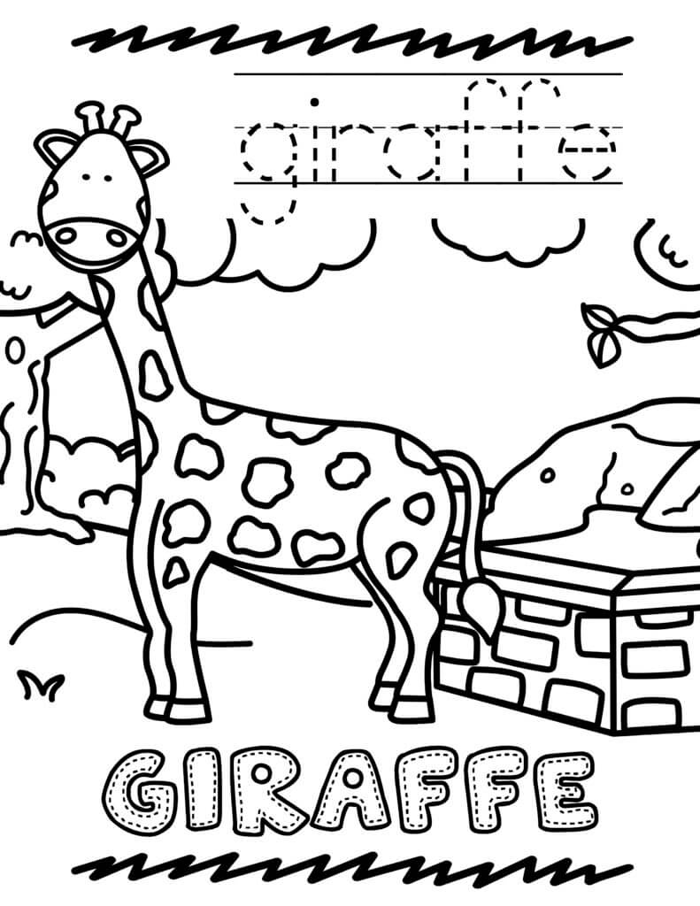 Dibujos de Jirafa en el Zoológico para colorear