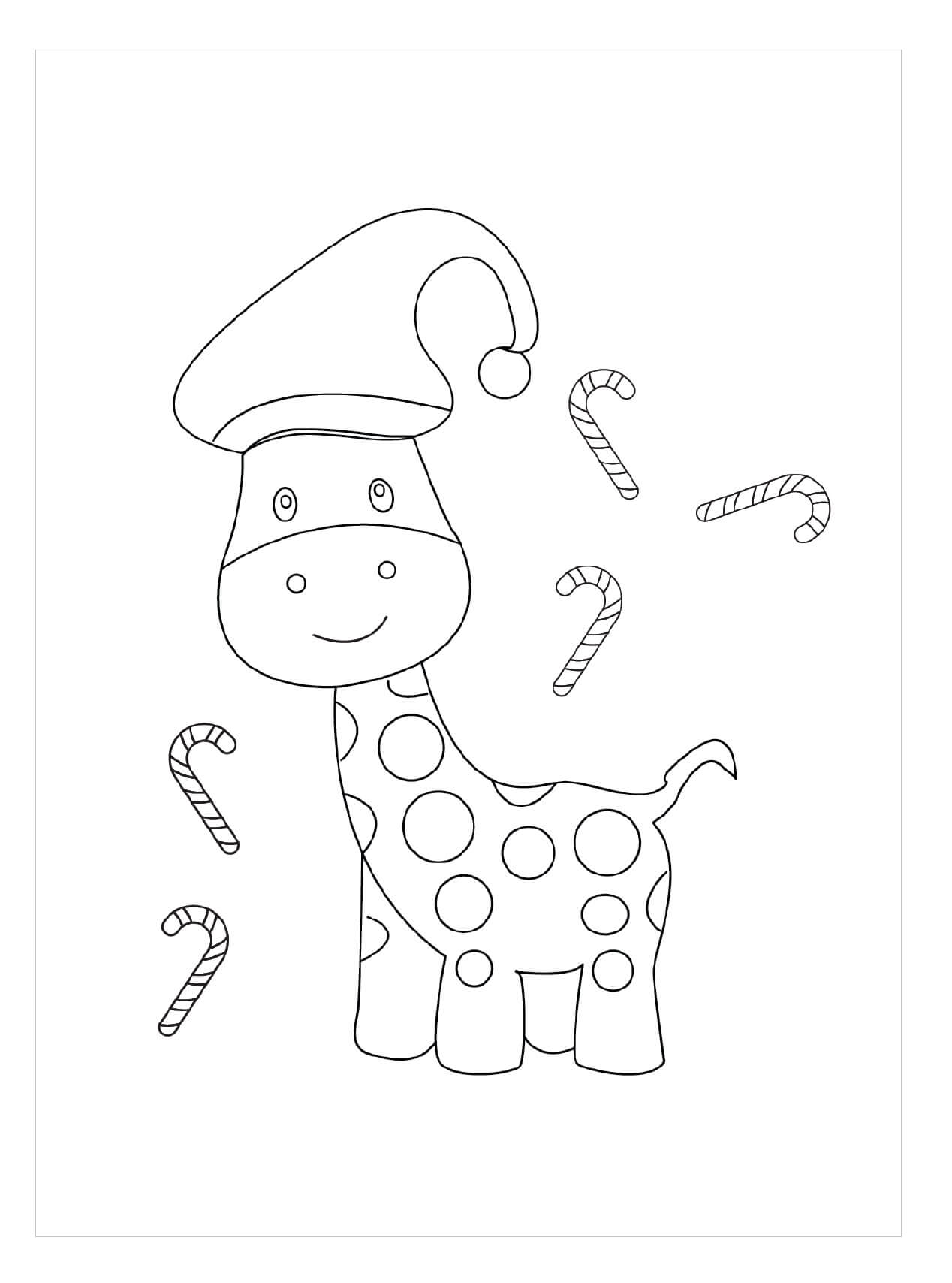 Dibujos de Jirafa en Navidad para colorear