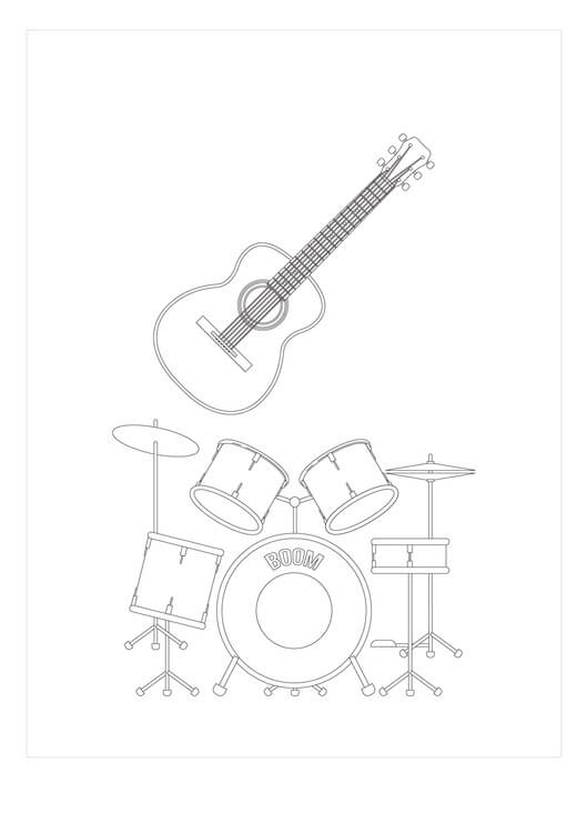 Dibujos de Juego de Guitarra y Batería para colorear