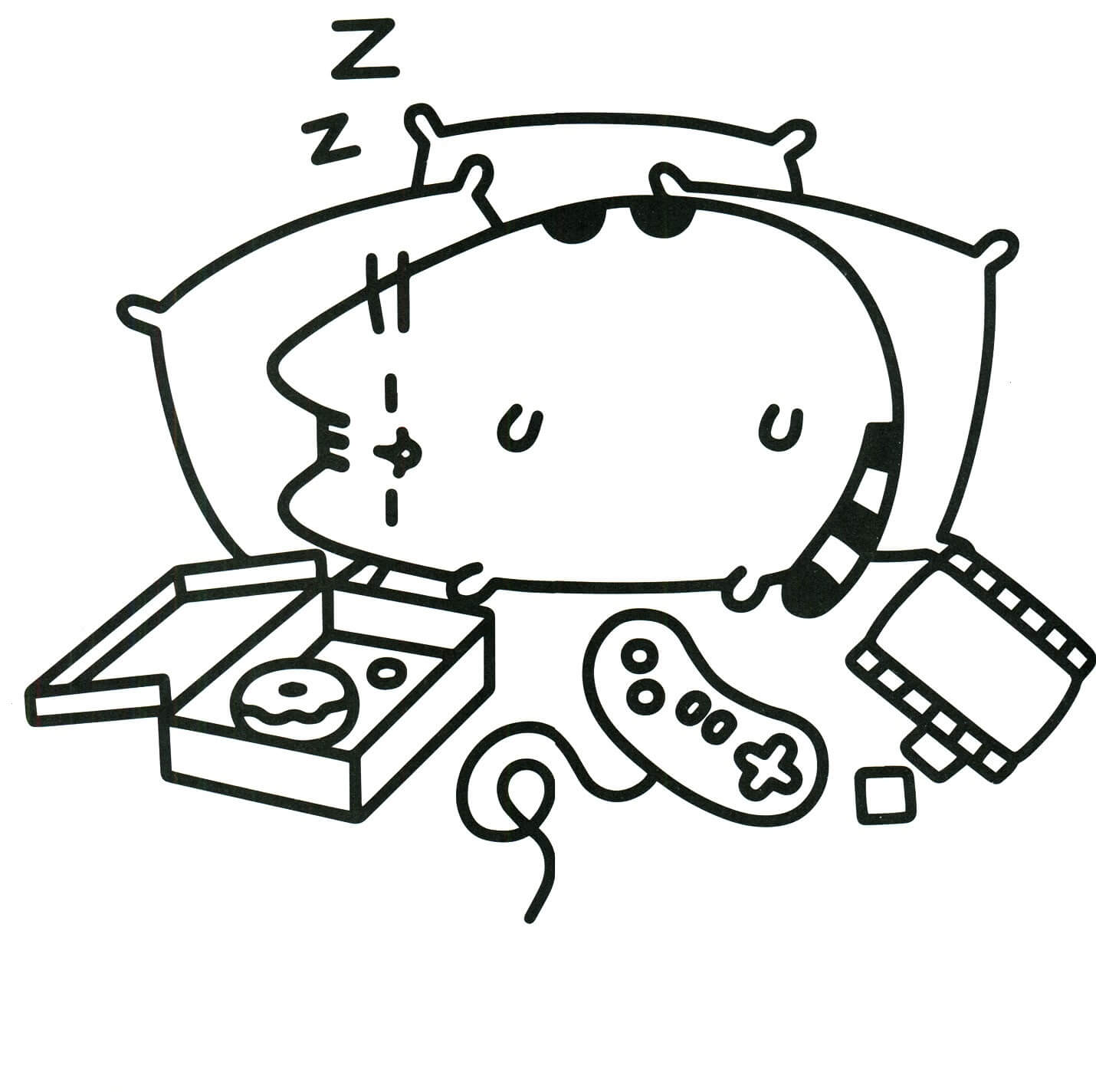 Kawaii Wusseen Gato Dormir para colorir