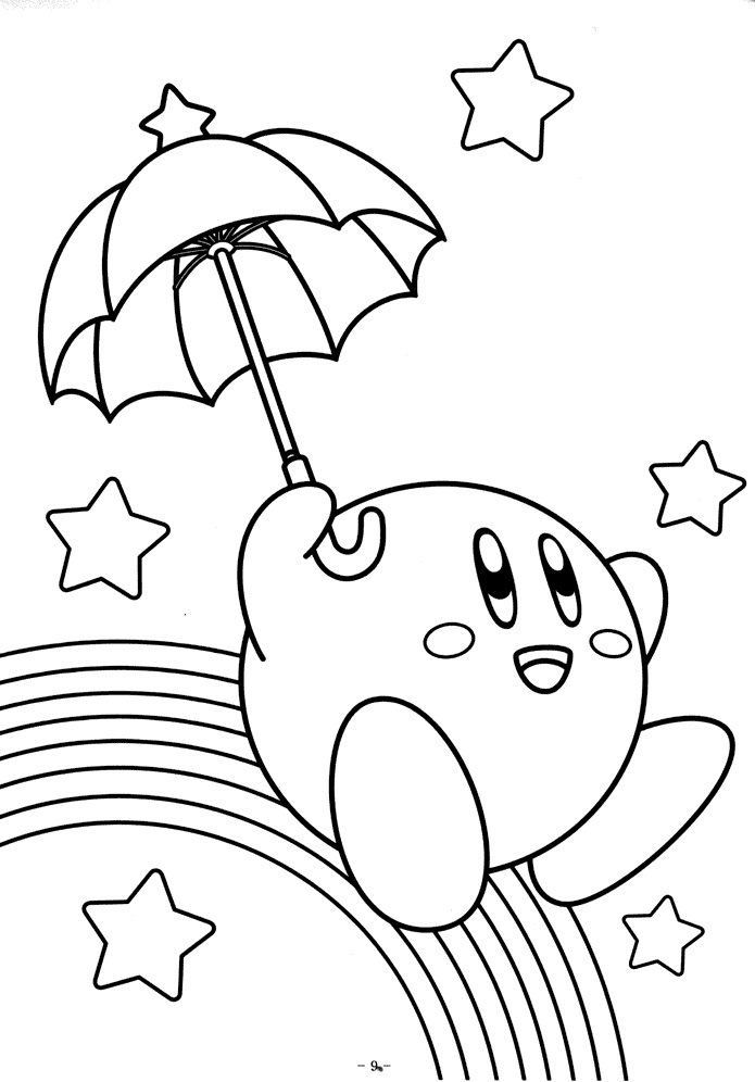 Dibujos de Kirby con Arcoiris para colorear