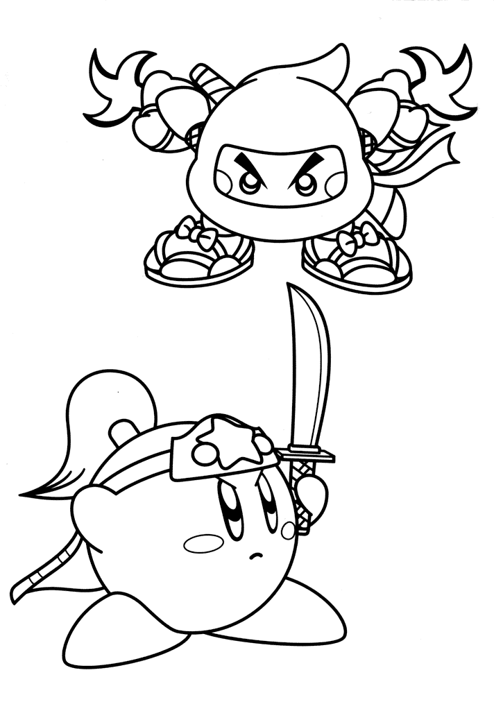 Dibujos de Kirby Ninja y Kirby con Espada para colorear