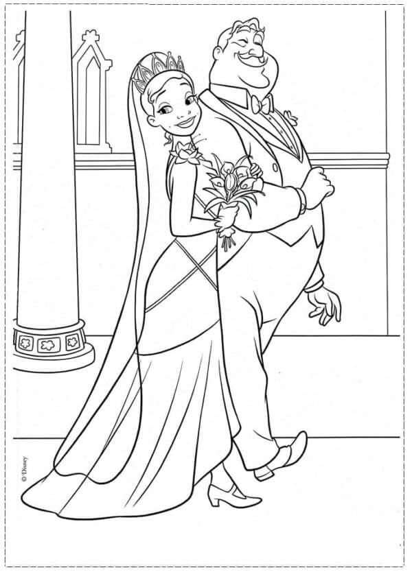 Dibujos de La Boda De La Princesa Tiana para colorear