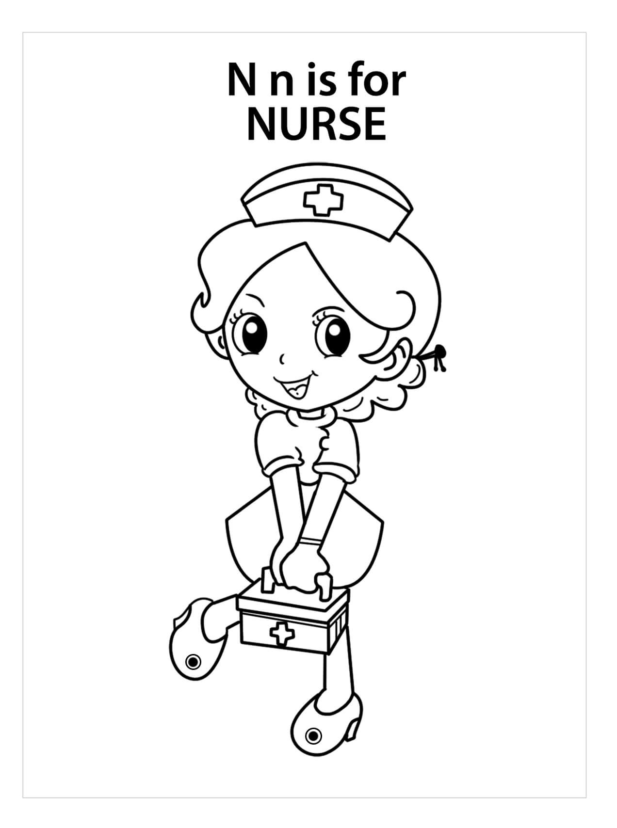La Letra n es para Enfermera para colorir