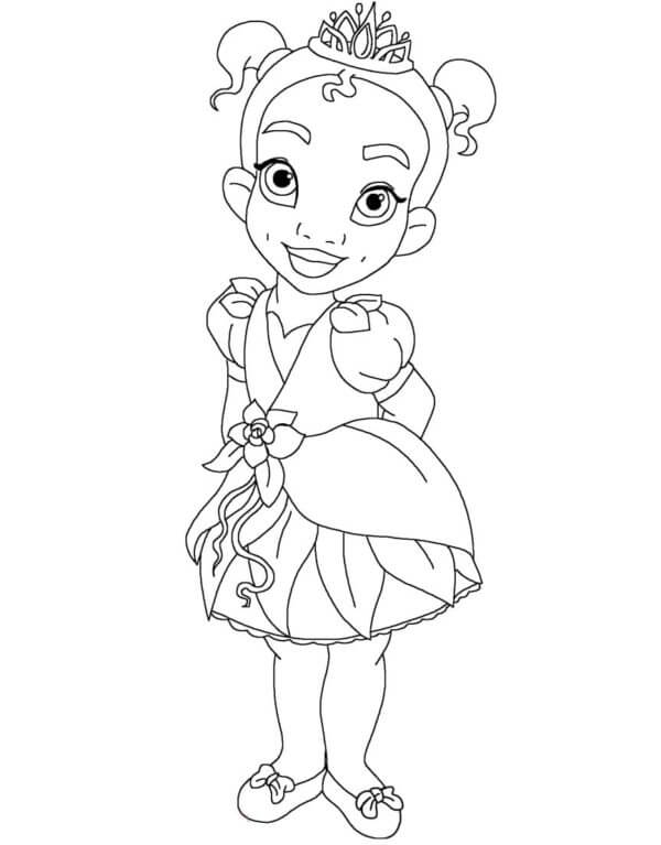 Dibujos de La Pequeña Princesa Tiana De Pie para colorear