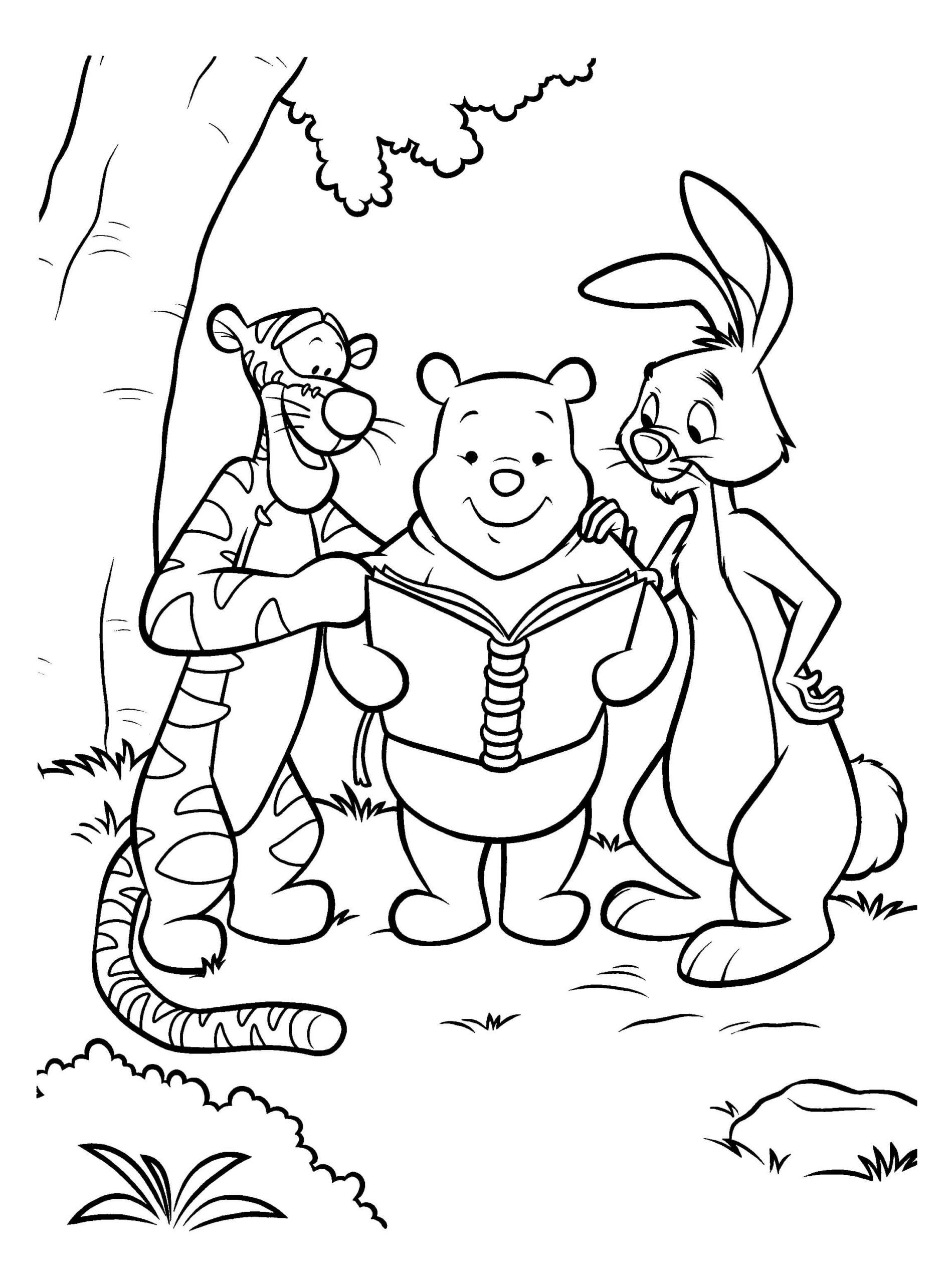 Lectura y Amigos de Winnie de Pooh para colorir