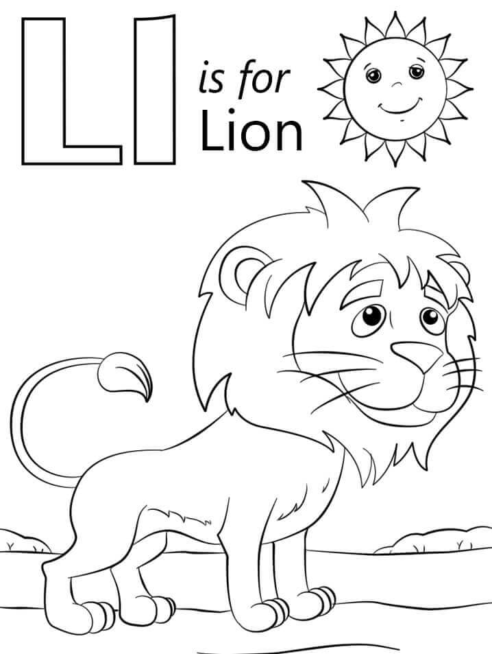 Dibujos de León Letra L Con Sol para colorear