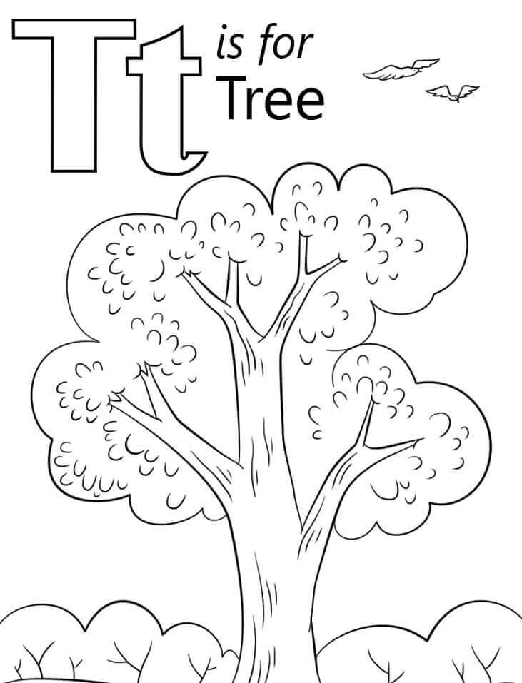 Letra de árbol T para colorir