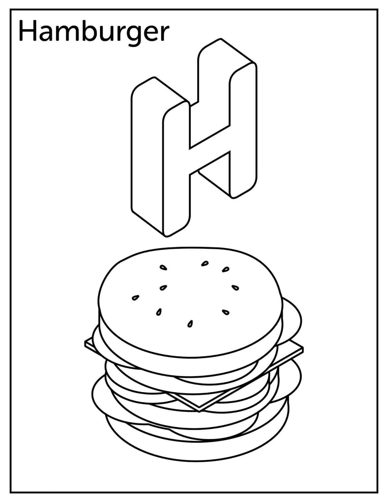 Letra H con Hamburguesa para colorir