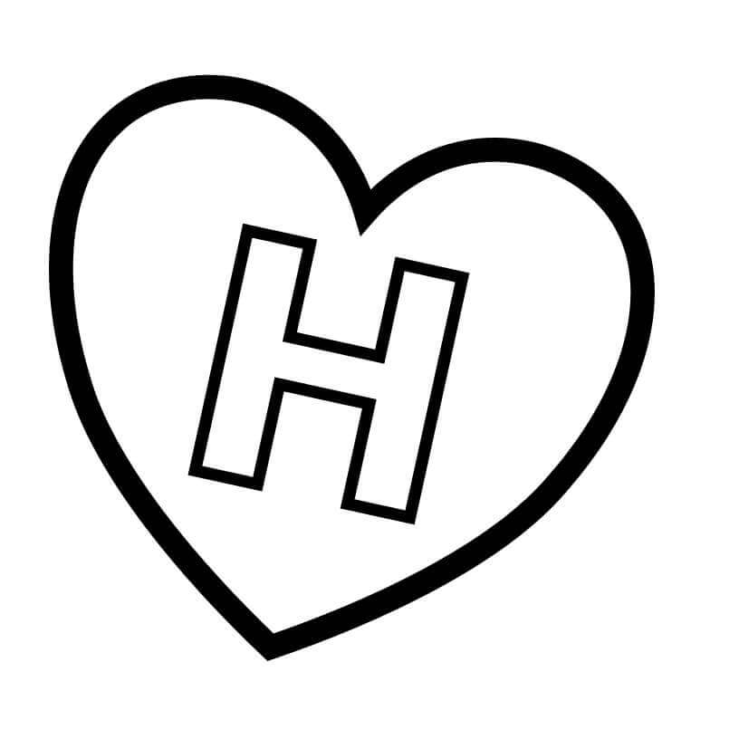 Letra H En Corazón para colorir
