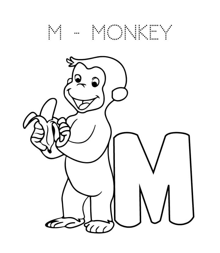 Letra M de Mono para colorir