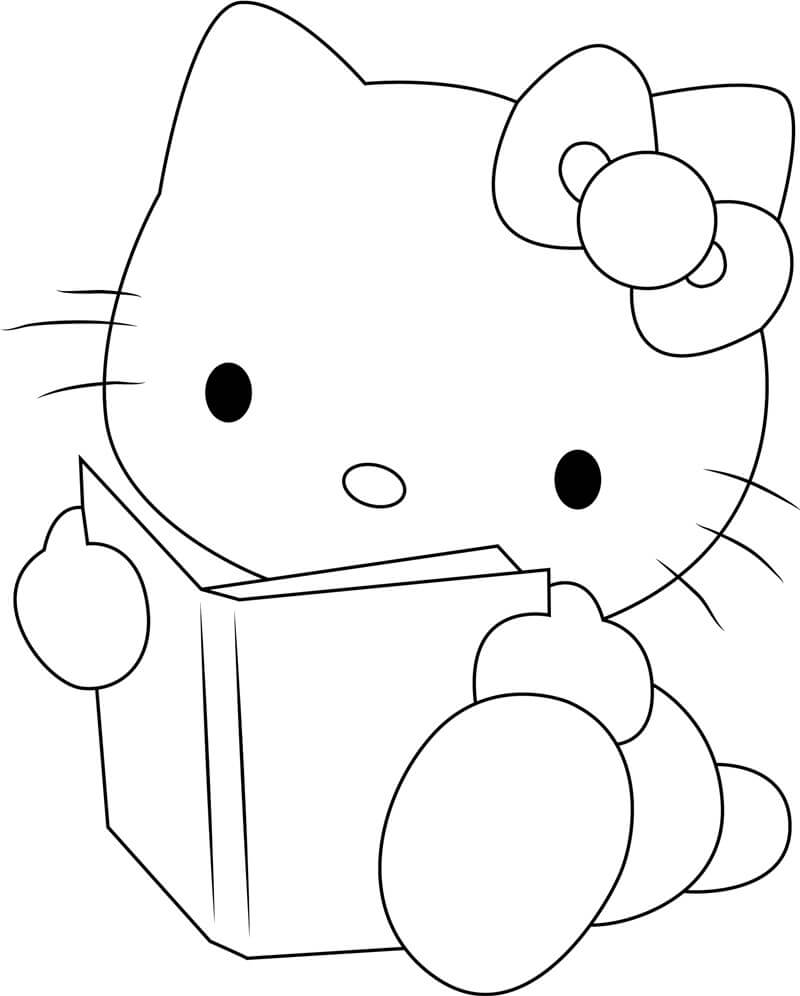 Dibujos de Libro de Lectura de Hello Kitty para colorear