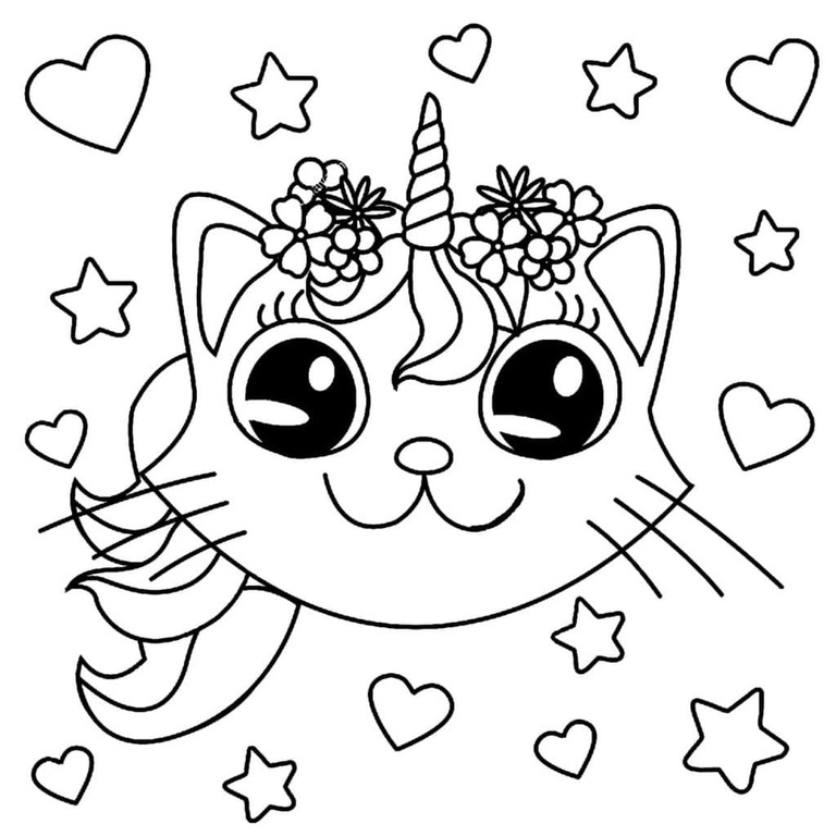 Dibujos de Linda cara de gato unicornio para colorear