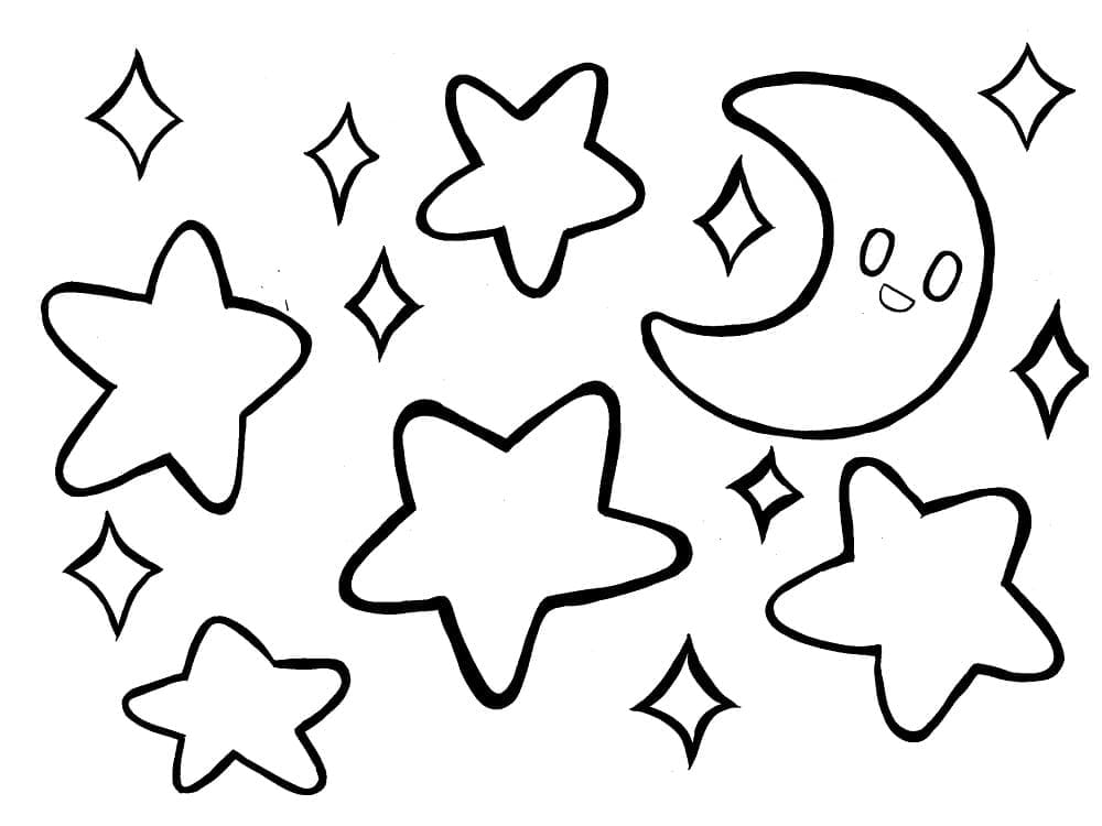 Linda luna y Estrellas para colorir
