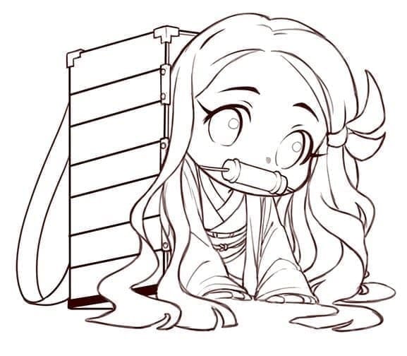 Dibujos de Lindo Chibi Nezuko Kamado para colorear