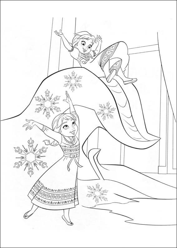 Dibujos de Lindo Elsa y Anna Divertido para colorear
