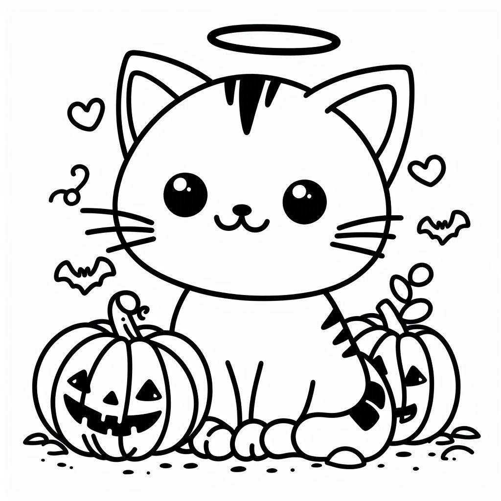 Dibujos de Lindo gato para Halloween para colorear