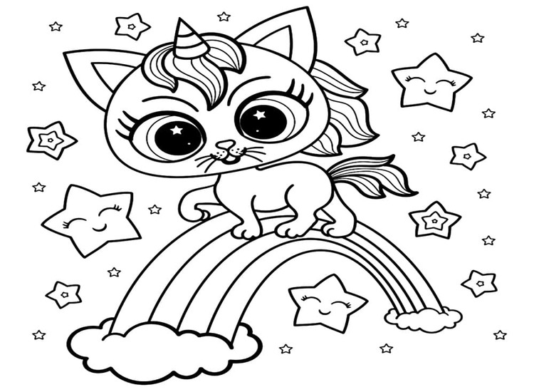 Dibujos de Lindo gato unicornio gratis para colorear