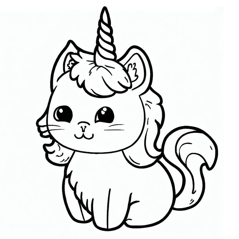 Dibujos de Lindo gato unicornio imprimible para colorear