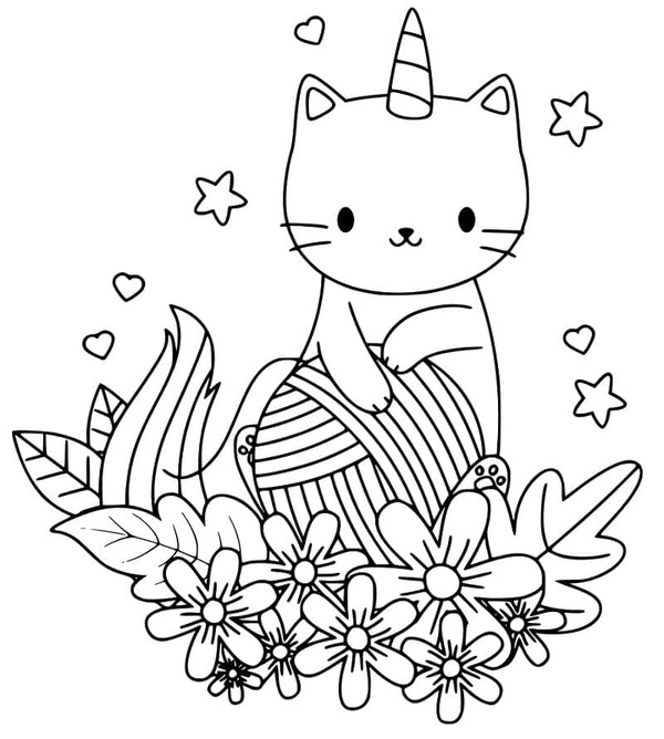 Dibujos de Lindo gato unicornio para imprimir para colorear