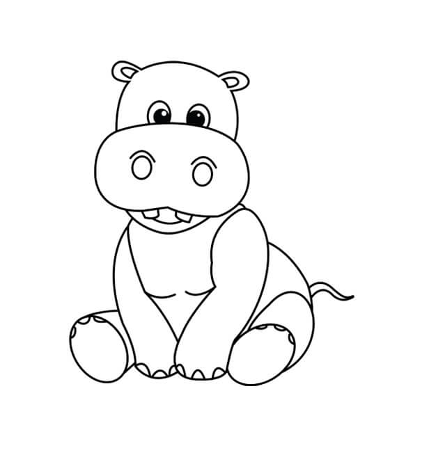 Dibujos de Lindo Hipopótamo Sentado para colorear