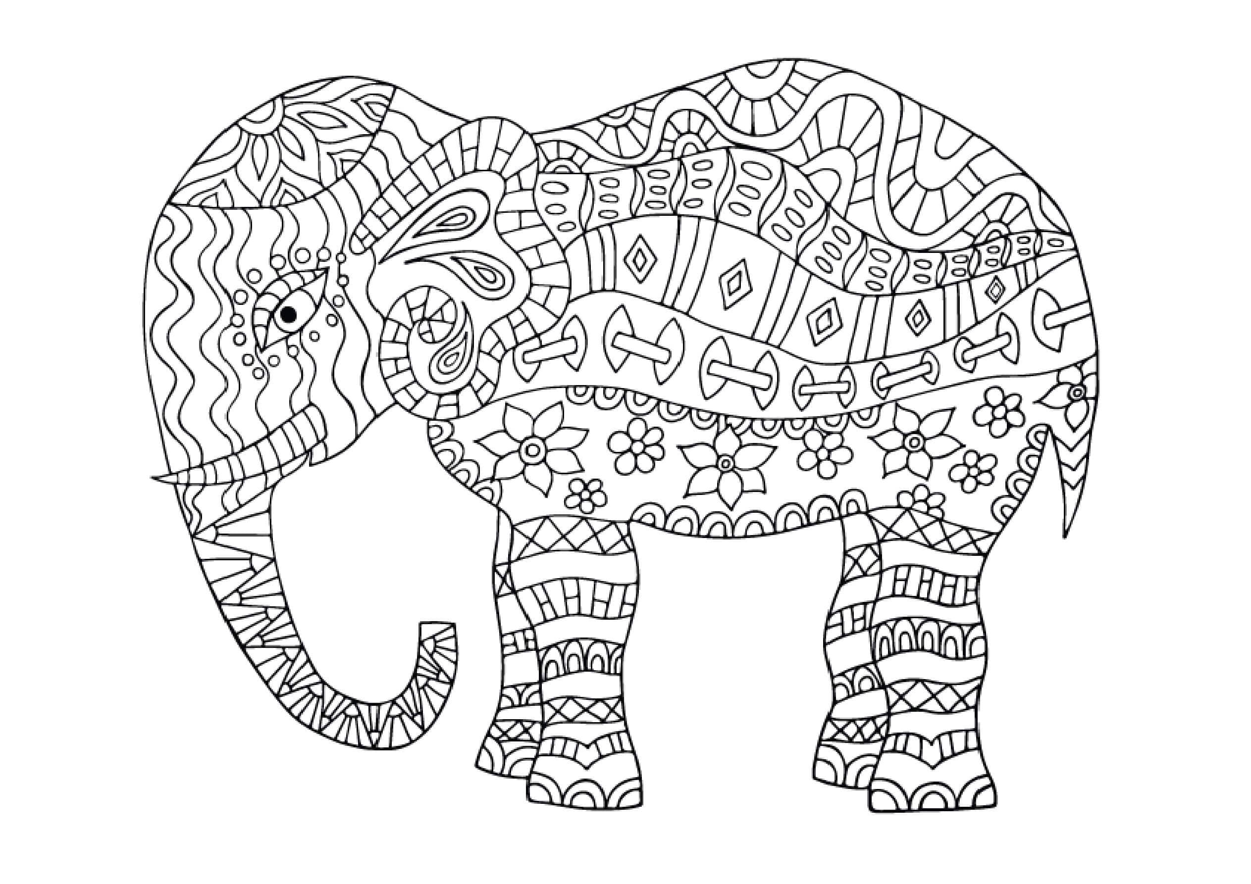 Dibujos de Lindo Mandala de Elefante para colorear