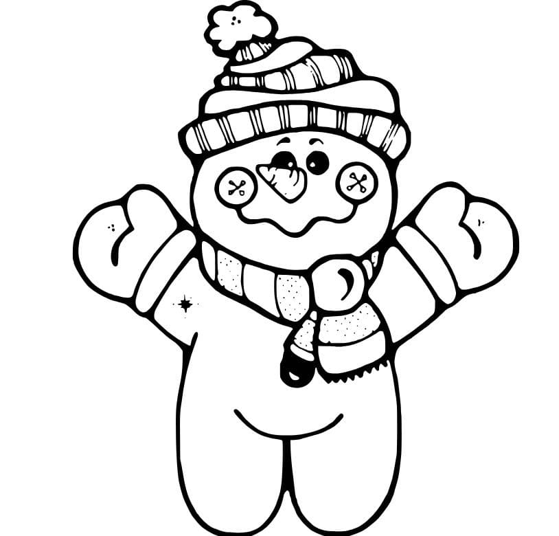 Dibujos de Lindo muñeco de nieve con sombrero y brazos abiertos para colorear