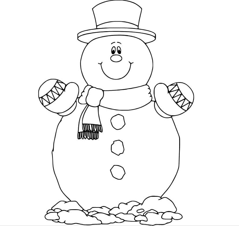 Dibujos de Lindo muñeco de nieve gordo con sombrero para colorear