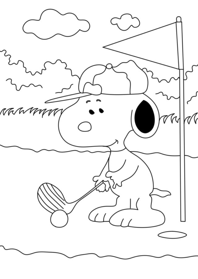 Dibujos de Lindo Snoopy Jugando al Golf para colorear