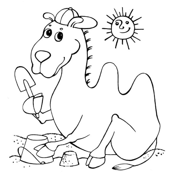 Dibujos de Lindos camellos y sol para colorear