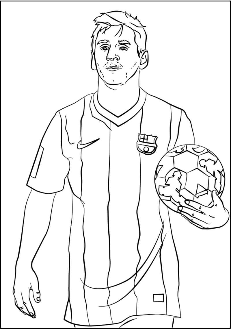 Lionel Messi Y El Balón De Fútbol para colorir