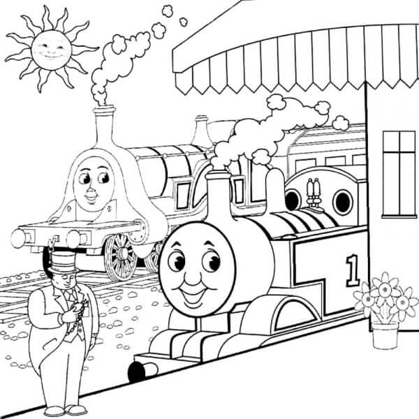 Locomotora En La Estación para colorir