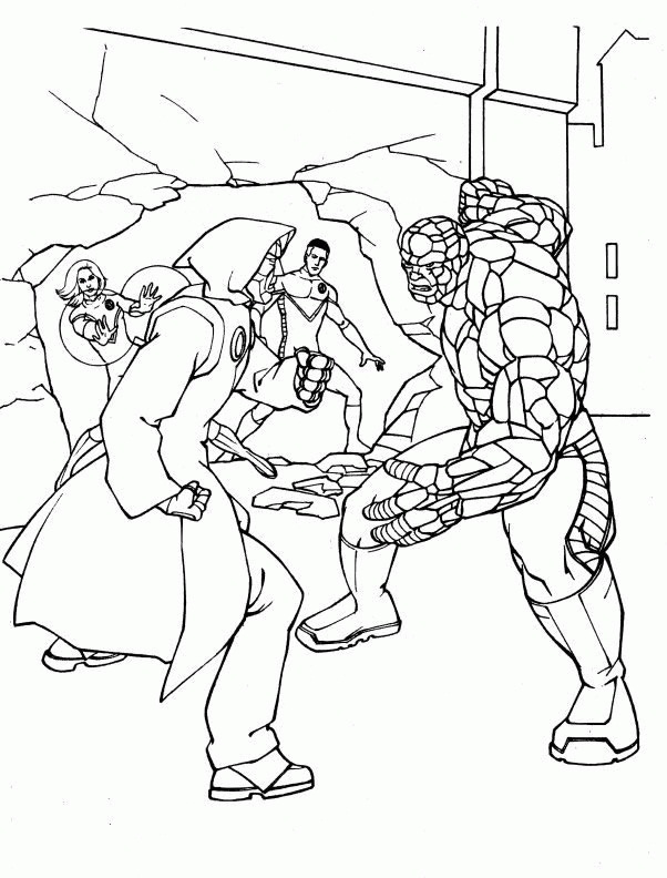 Los Cuatro Fantásticos Y El Dr. Doom Luchando para colorir