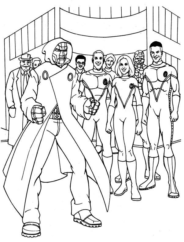 Dibujos de Los Cuatro Fantásticos Y El Dr. Doom para colorear