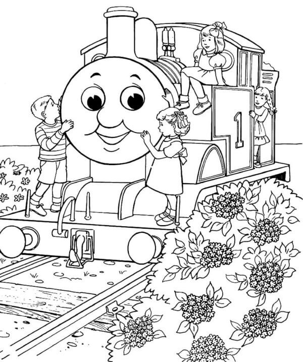 Los Niños Montan Un Pequeño Tren para colorir