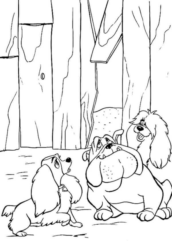 Dibujos de Los Perros Del Vecindario Vinieron a Visitar a La Señora para colorear
