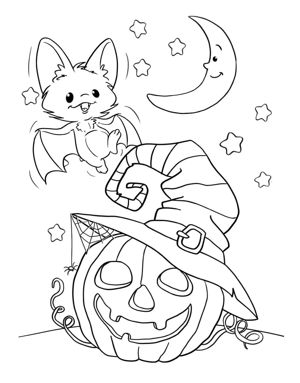 Dibujos de Luces de Calabaza y Murciélago de Halloween para colorear