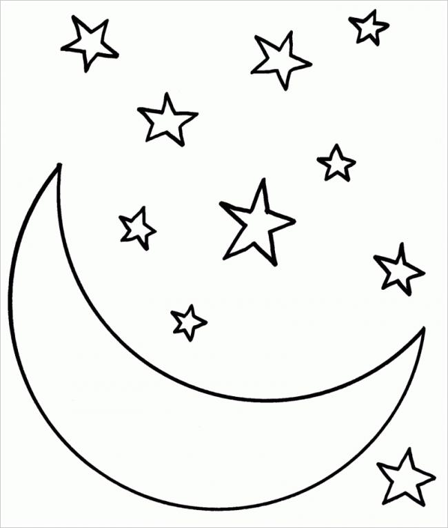 Dibujos de Luna Y Estrella para colorear