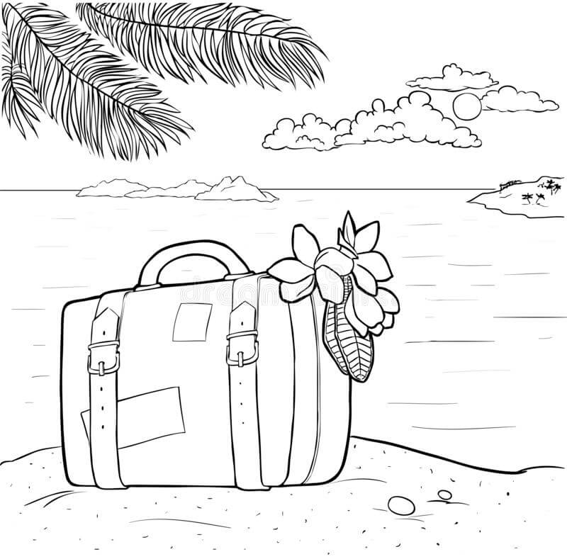 Dibujos de Maleta con Plumeria en la Playa para colorear