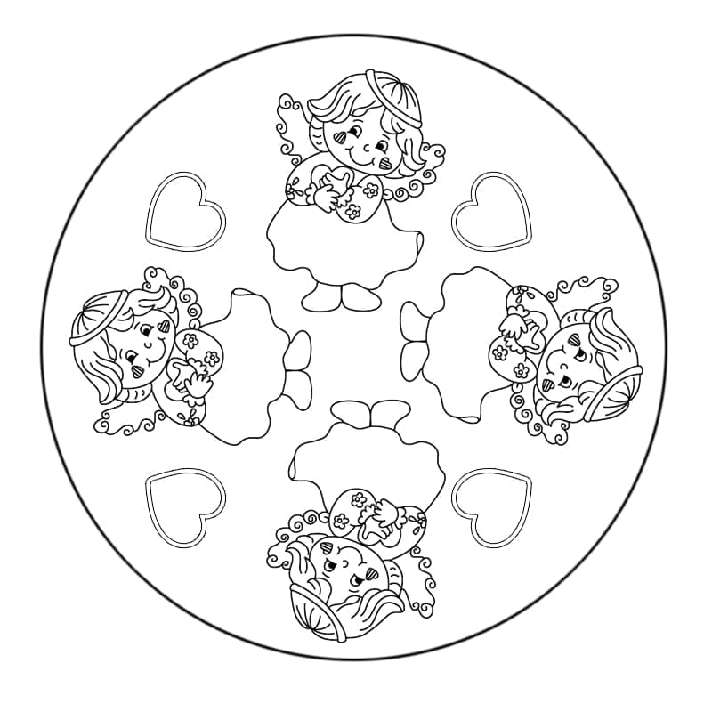 Dibujos de Mandala Ángeles para colorear