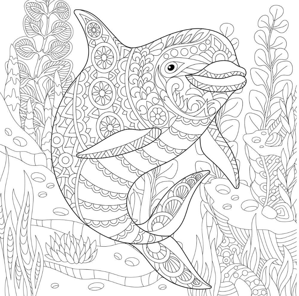 Dibujos de Mandala Básica de Delfines para colorear