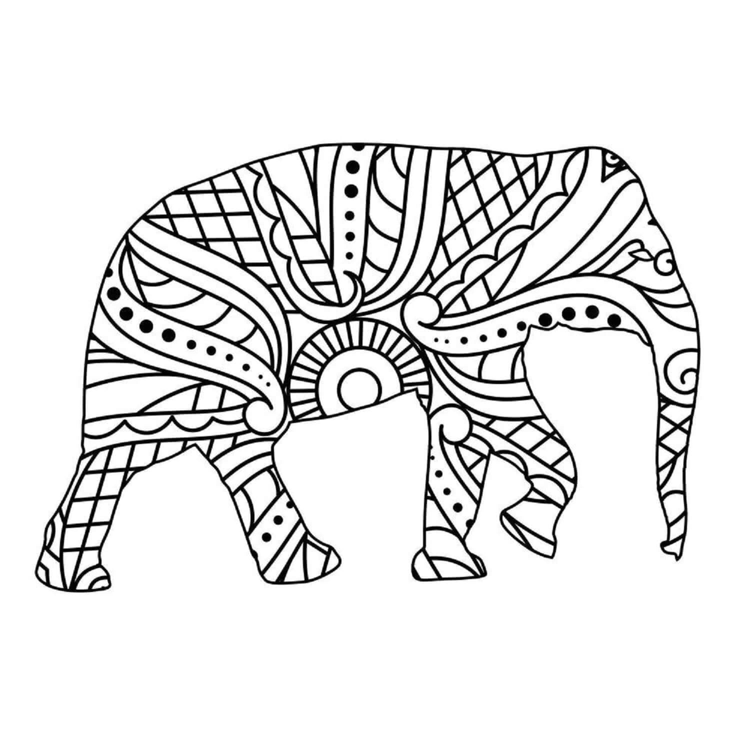 Dibujos de Mandala básica del Elefante caminando para colorear